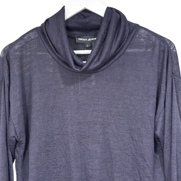 DKNY Dark Navy Blue Sheer Long Sleeve Top Size Medium NWT Womens - Picture 2 of 12